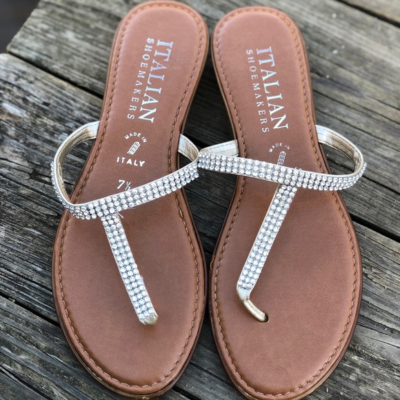 italian shoemakers rhinestone flip flops